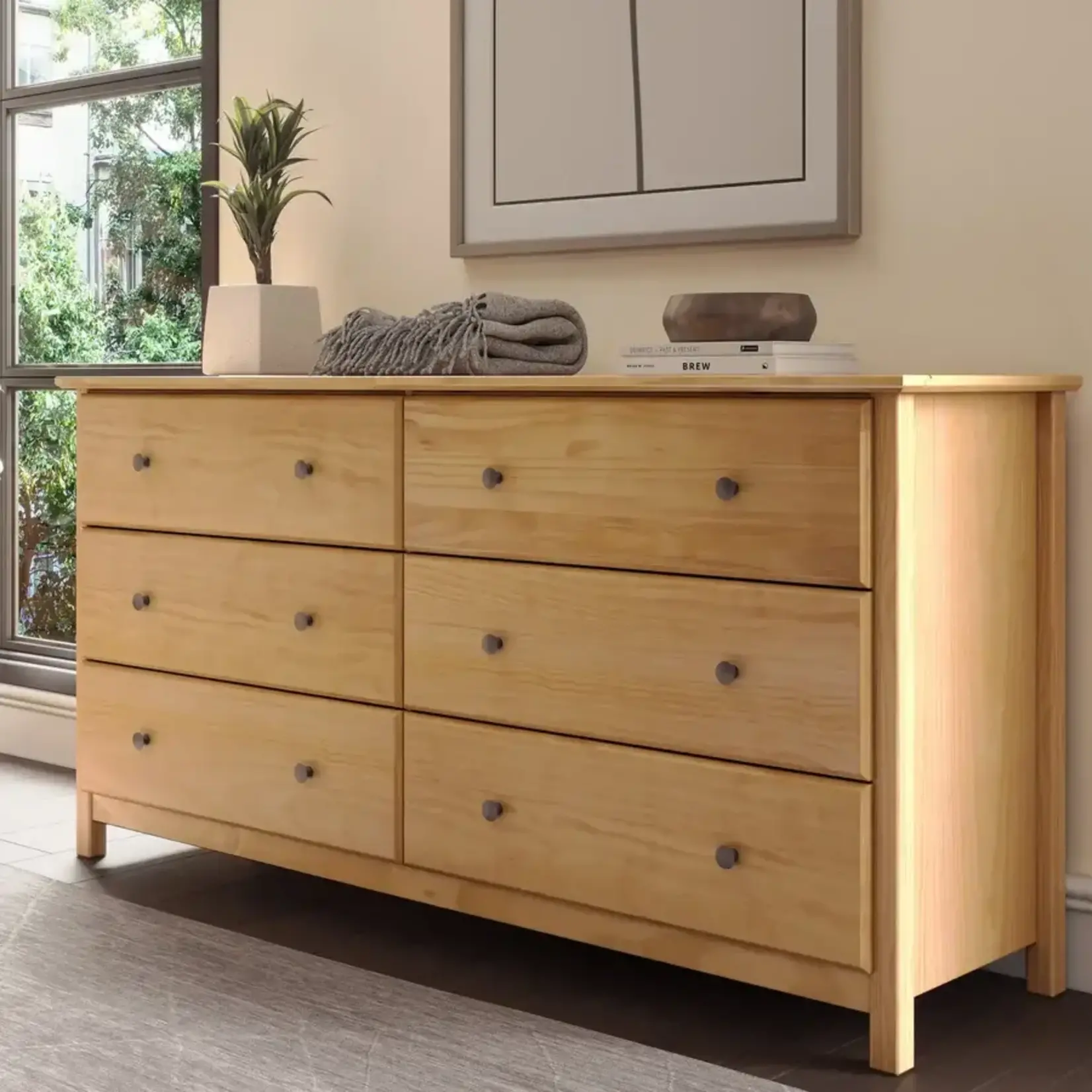 GrainWood Shaker 6-Drawer Dresser - Solid Wood - Finish Natural