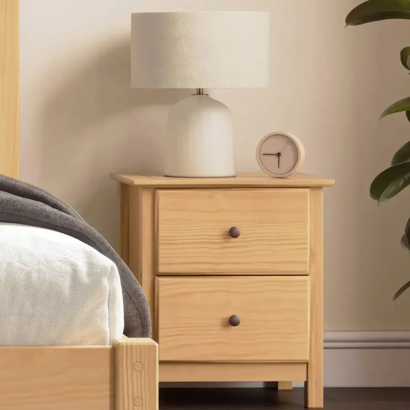 GrainWood Shaker 2-Drawer Nightstand - Solid Wood - Finish Natural