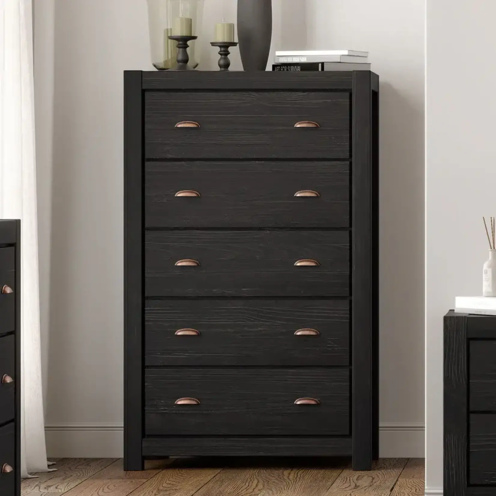 GrainWood Montauk 5 Drawer Chest - Farmhouse Black