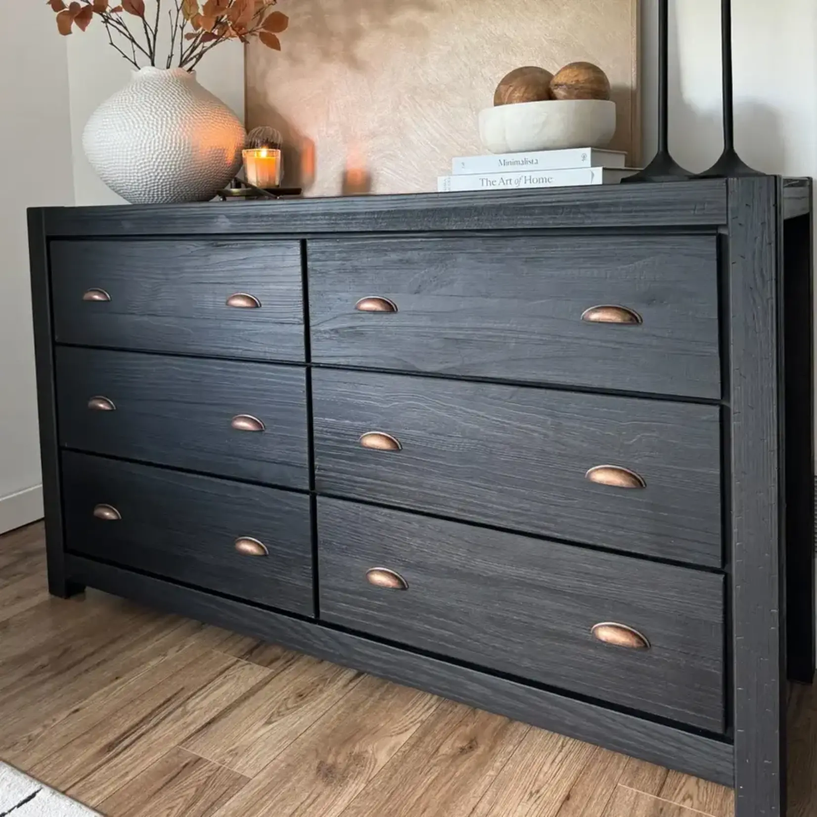 GrainWood Montauk 6 Drawer Dresser - Solid Wood - Rustic Farmhouse Black
