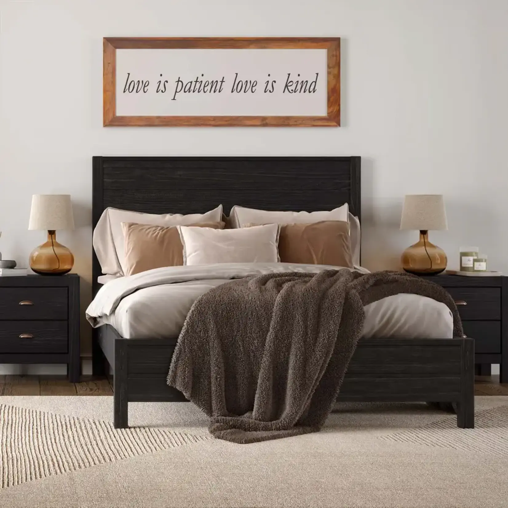 GrainWood Montauk King Size Panel Bed - Solid Wood - Finish Farmhouse Black