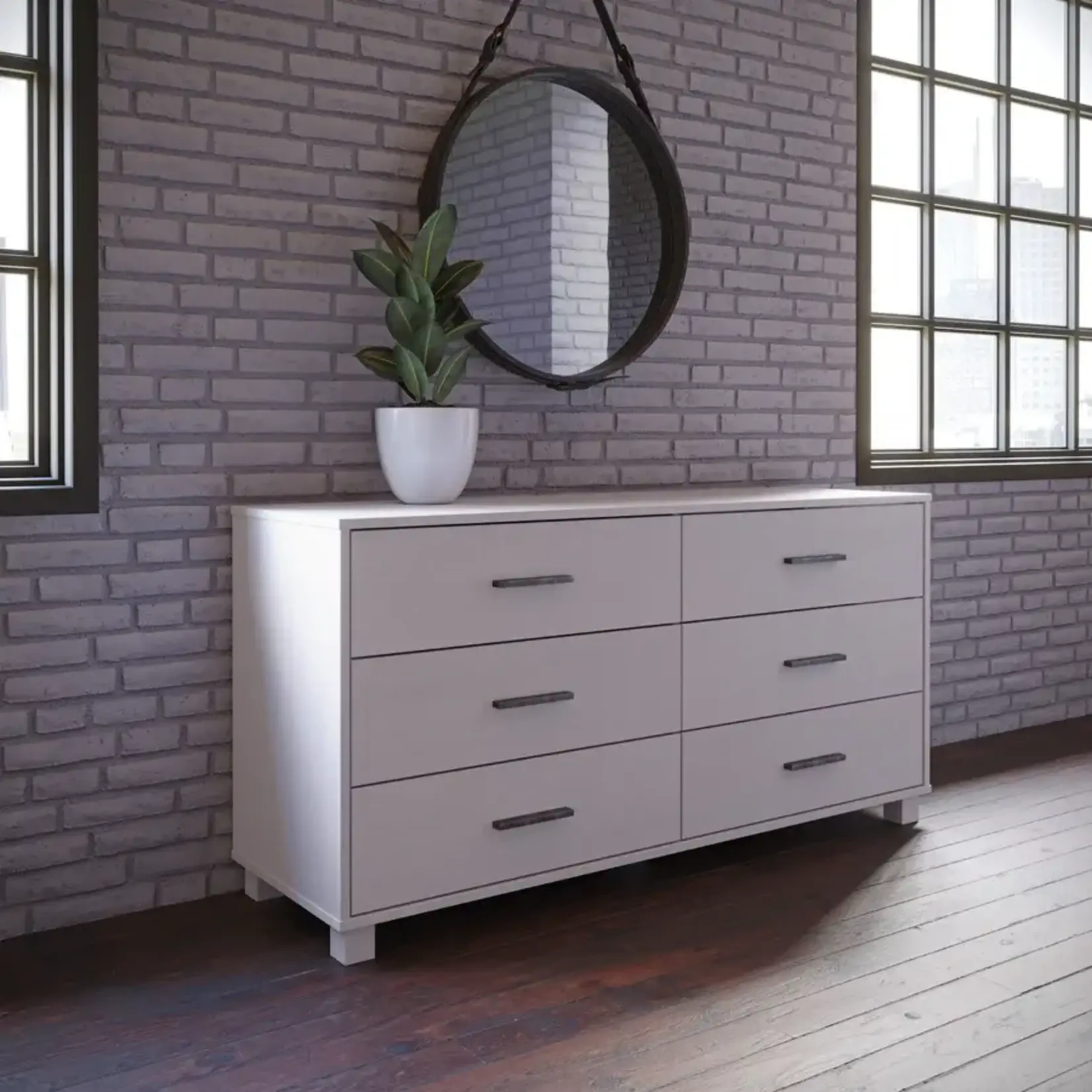 GrainWood LOFT 6 Drawer Dresser - Solid Wood - Finish Brushed White