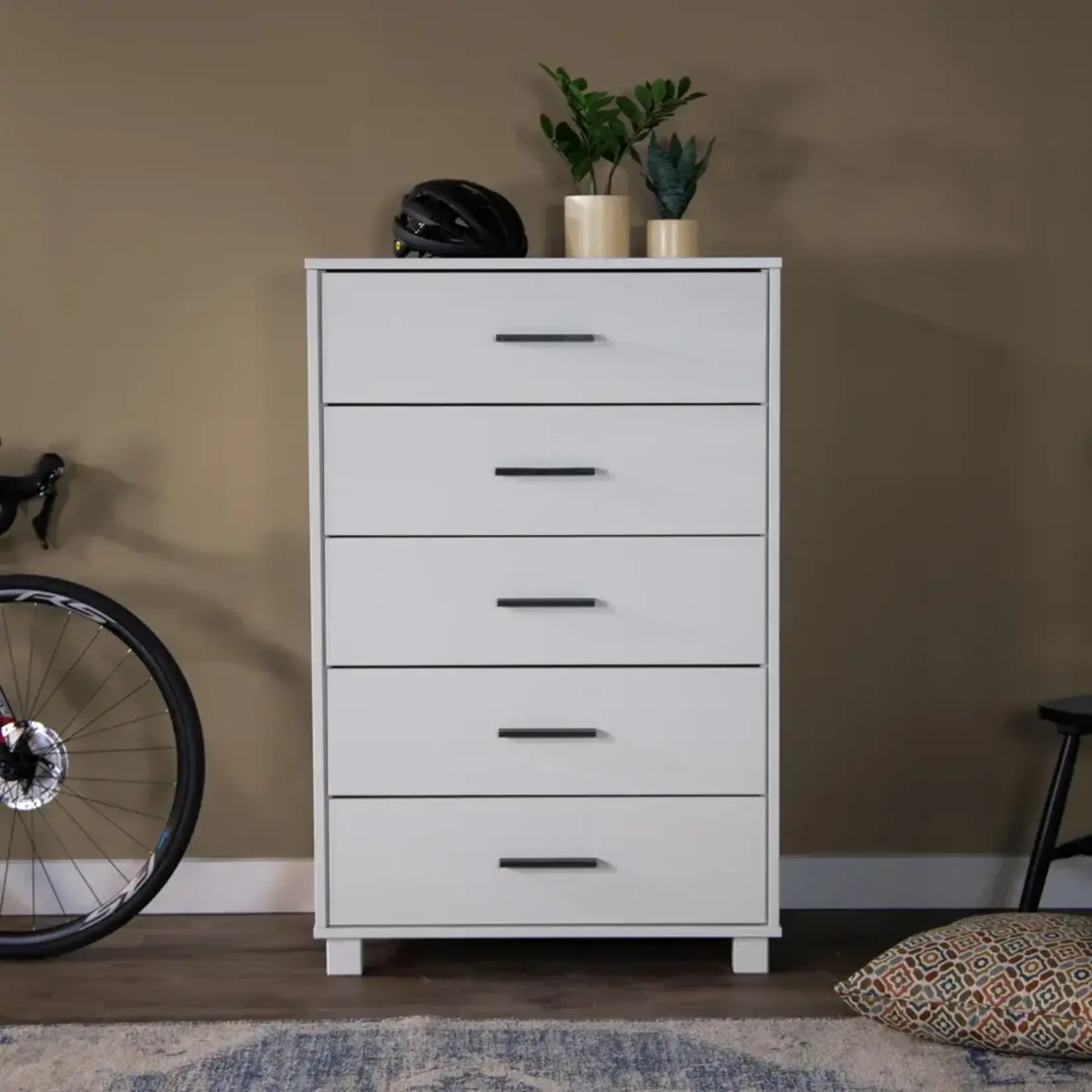 GrainWood LOFT 5 Drawer Chest - Solid Wood - Finish Brushed White