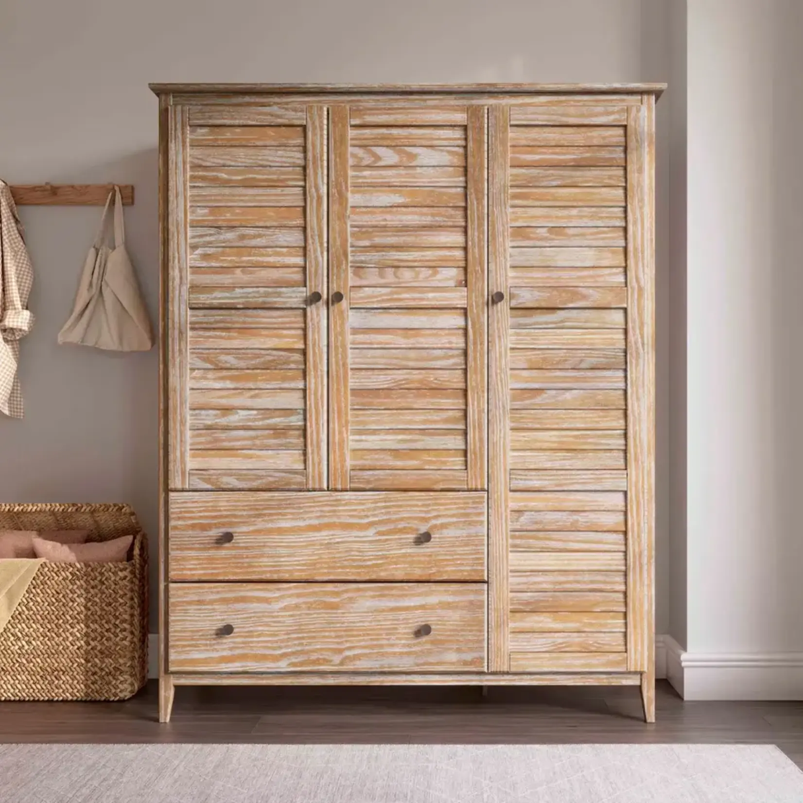 Greenport 3 drawer Wardrobe - Solid Wood -  Brushed Driftwood