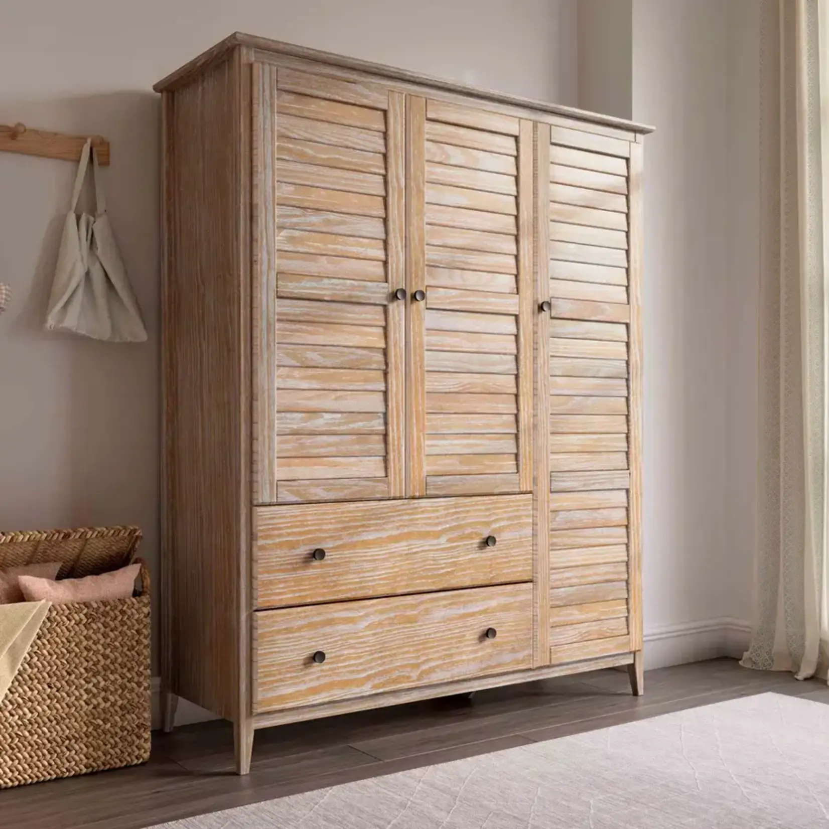 Greenport 3 drawer Wardrobe - Solid Wood -  Brushed Driftwood