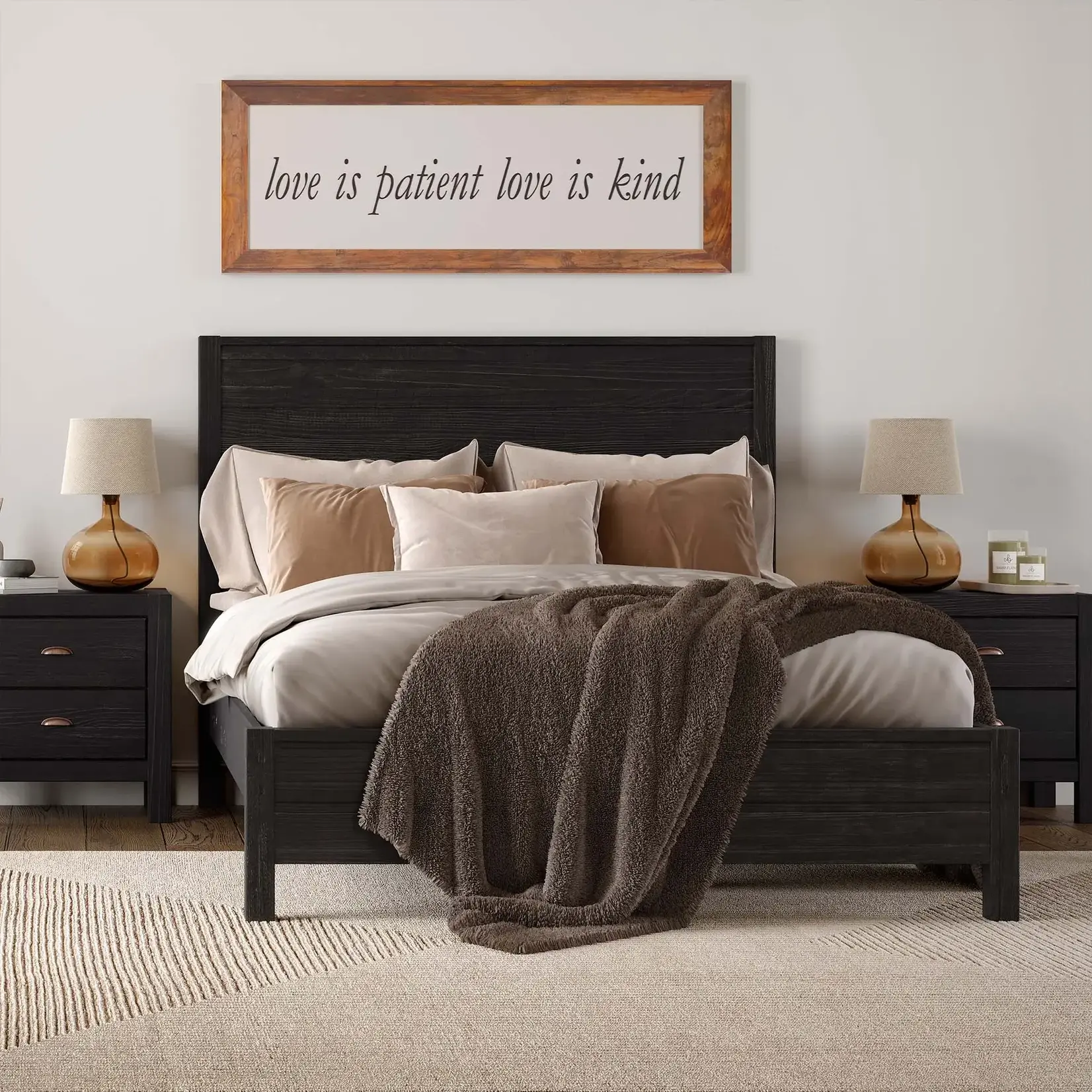 GrainWood Montauk Queen Size Panel Bed - Solid Wood - Finish Farmhouse Black