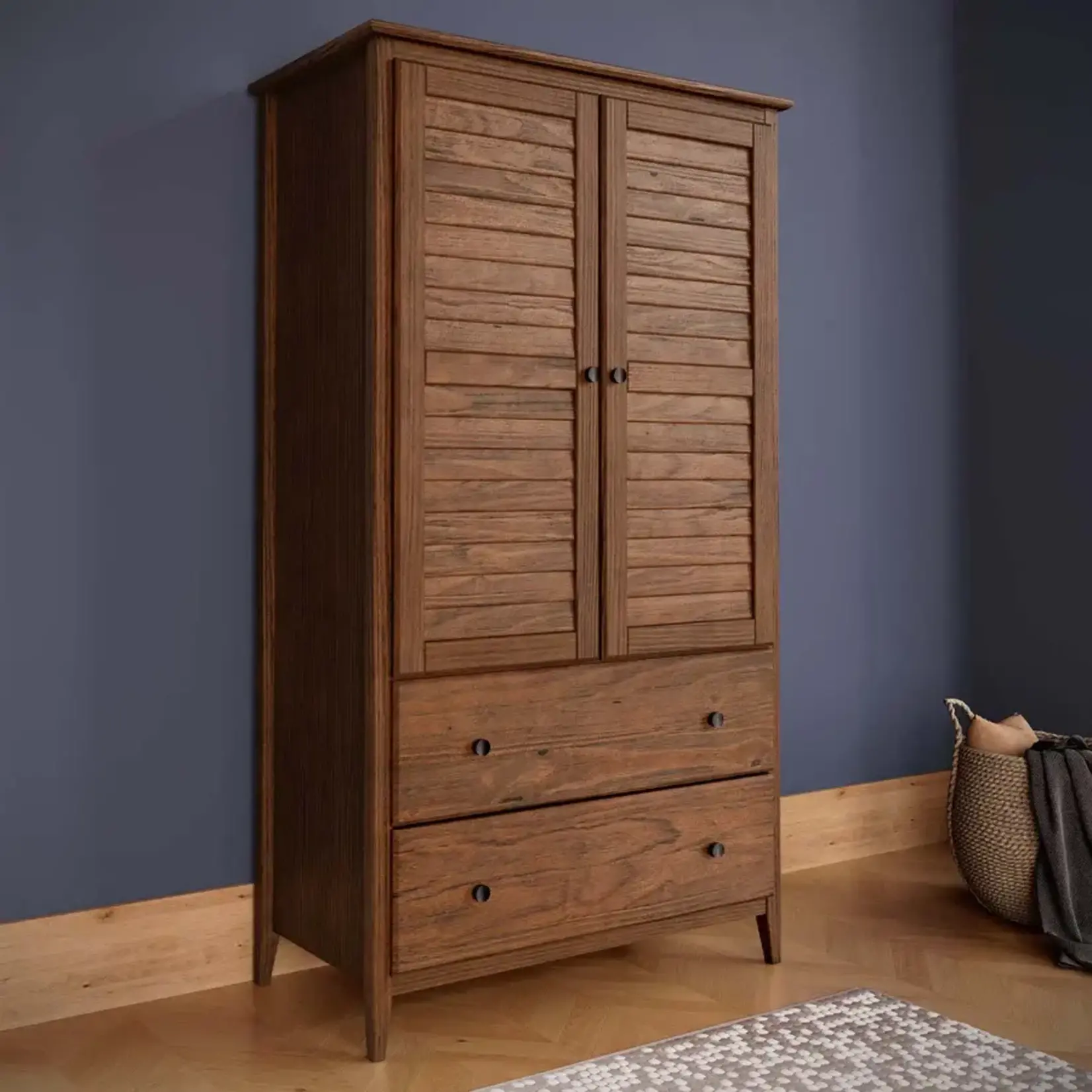 GrainWood Greenport 2 door Wardrobe - Solid Wood - Finish brushed Walnut