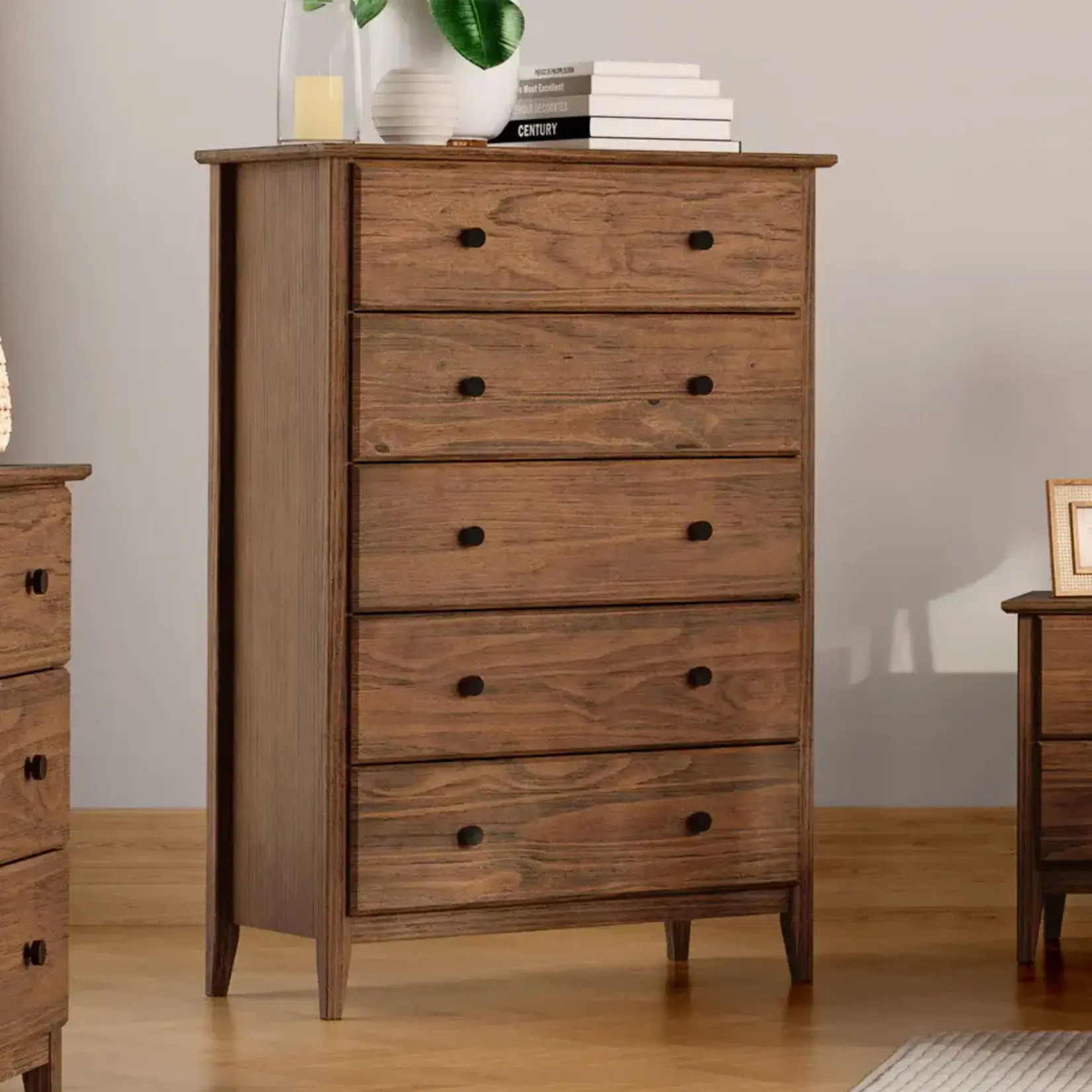 GrainWood Greenport 5 drawer Chest - Solid Wood - Finish brushed Walnut