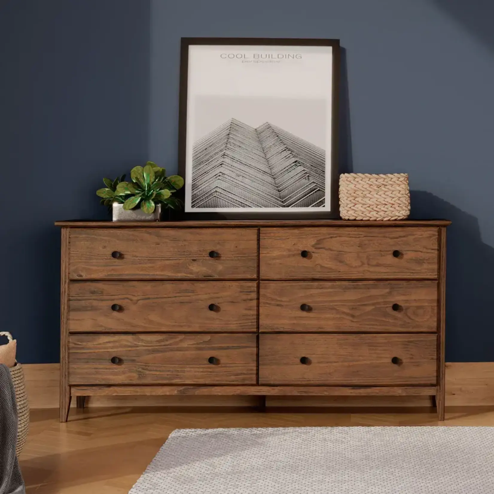 GrainWood Greenport 6 drawer Dresser- Solid Wood - Finish brushed Walnut