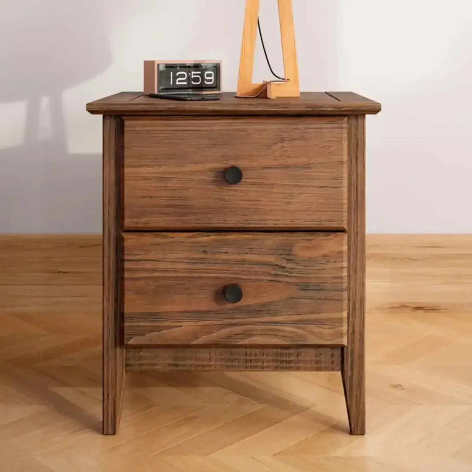 GrainWood Greenport 2 Drawer Nightstand - Solid Wood - Finish Brushed Walnut