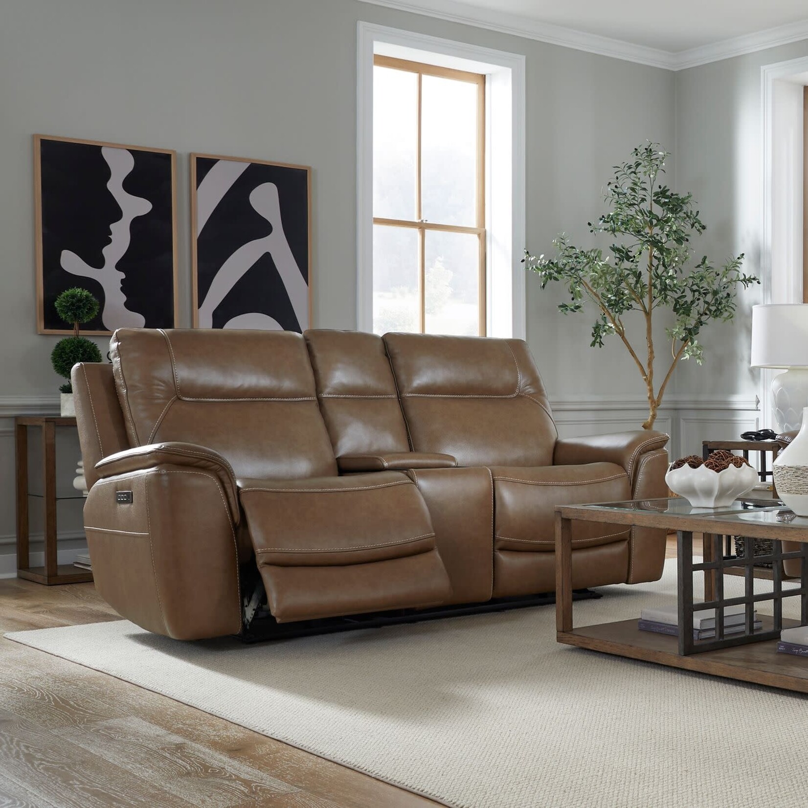 Liberty Furniture Collins Chestnut Leather Power L/Seat w/Console