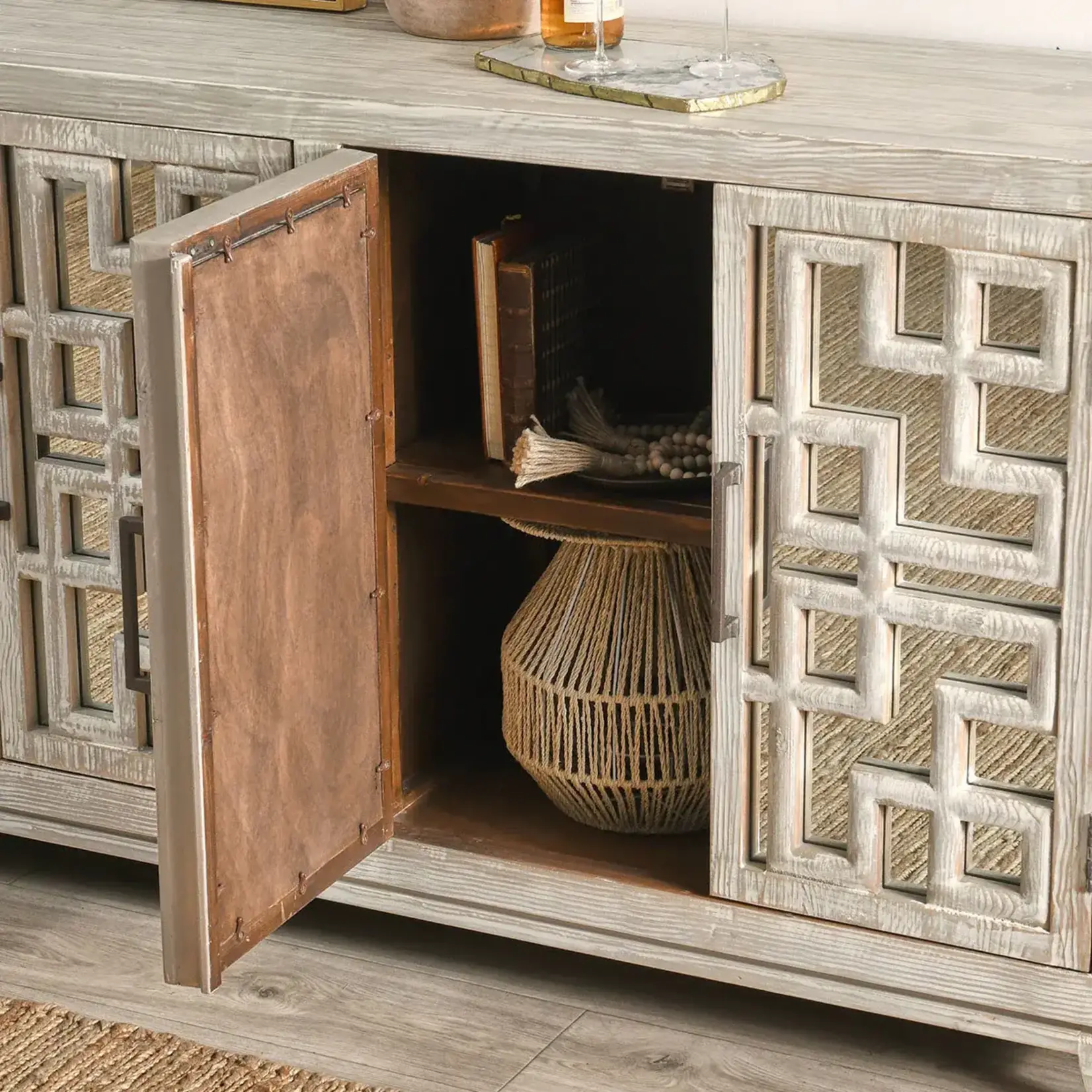 Classic Home Arley Reclaimed Pine 6Dr Cabinet Timeworn Cream