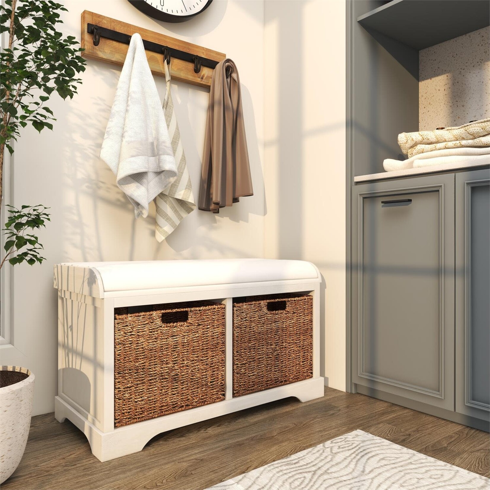 Uma Wood Basket Bench 96192