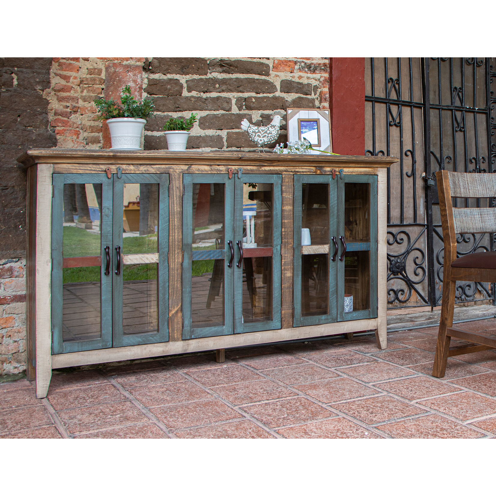 IFD Antique Console w/glass doors 73"