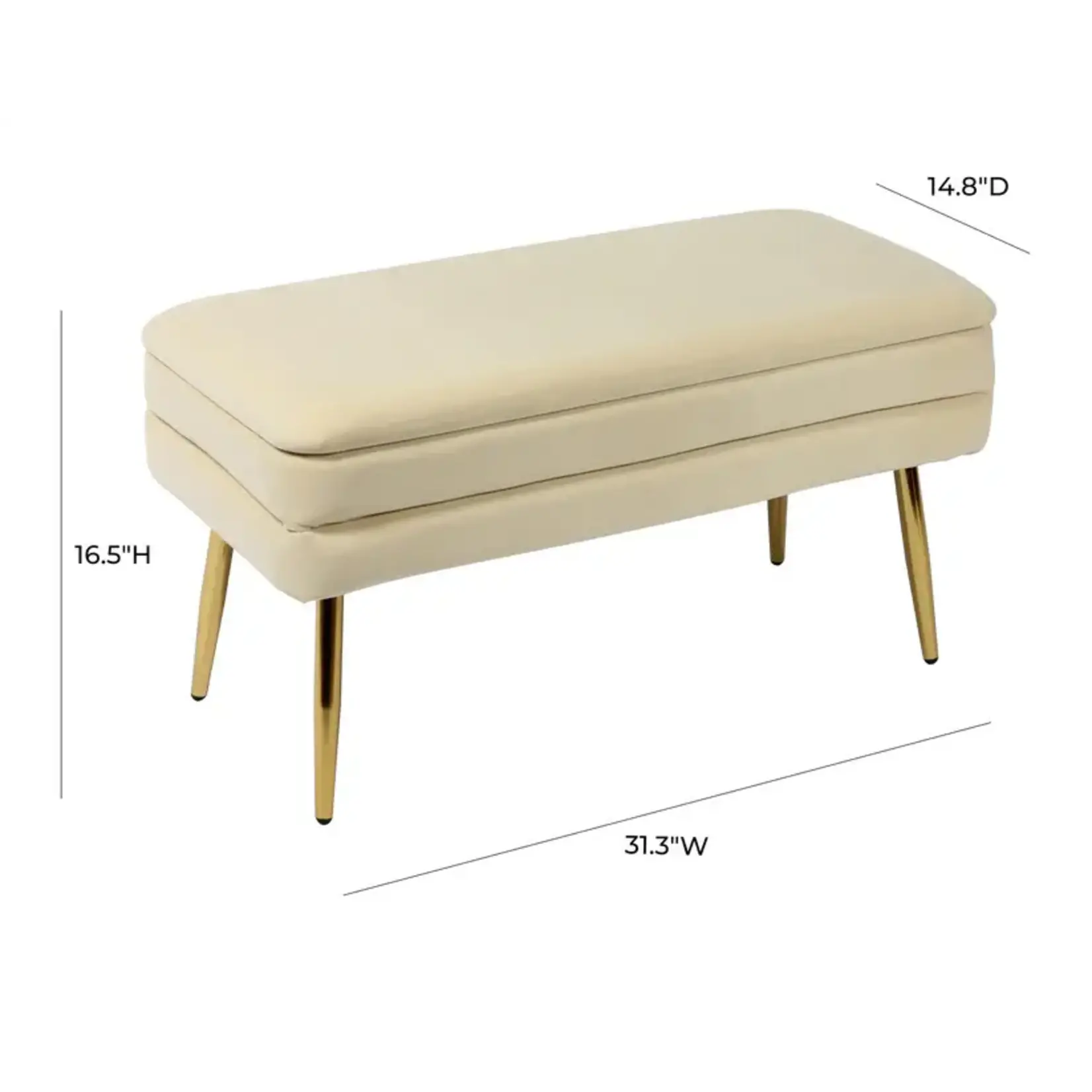 TOV Ziva Cream Velvet Storage Bench