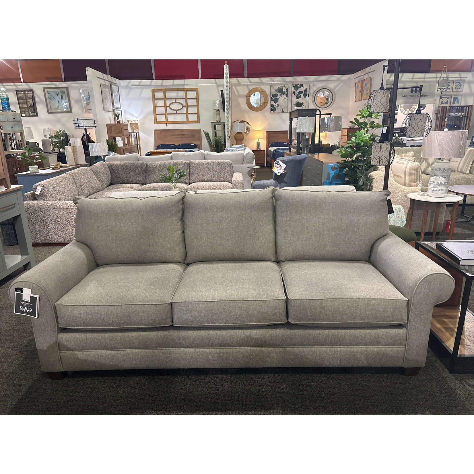Bassett Alexander Roll Arm Sofa Fog Performance Fabric