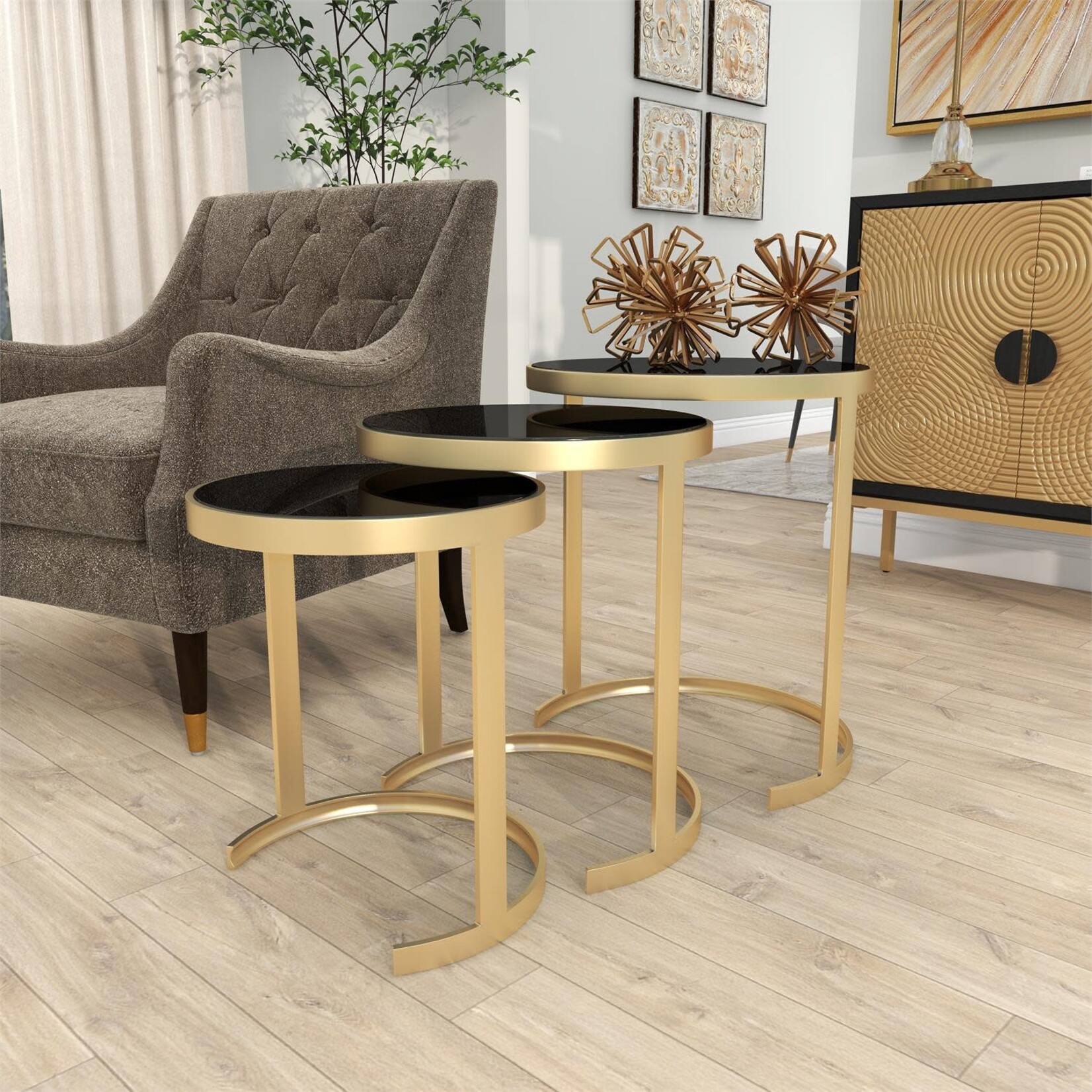 Uma 50396 Metal Mirror Nesting Table s/3