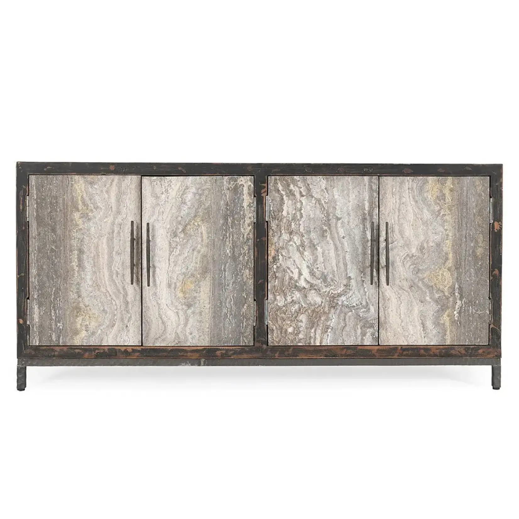 Classic Home Lisbon Reclaimed Pine 4Dr Cabinet Weathered Black/Travertine