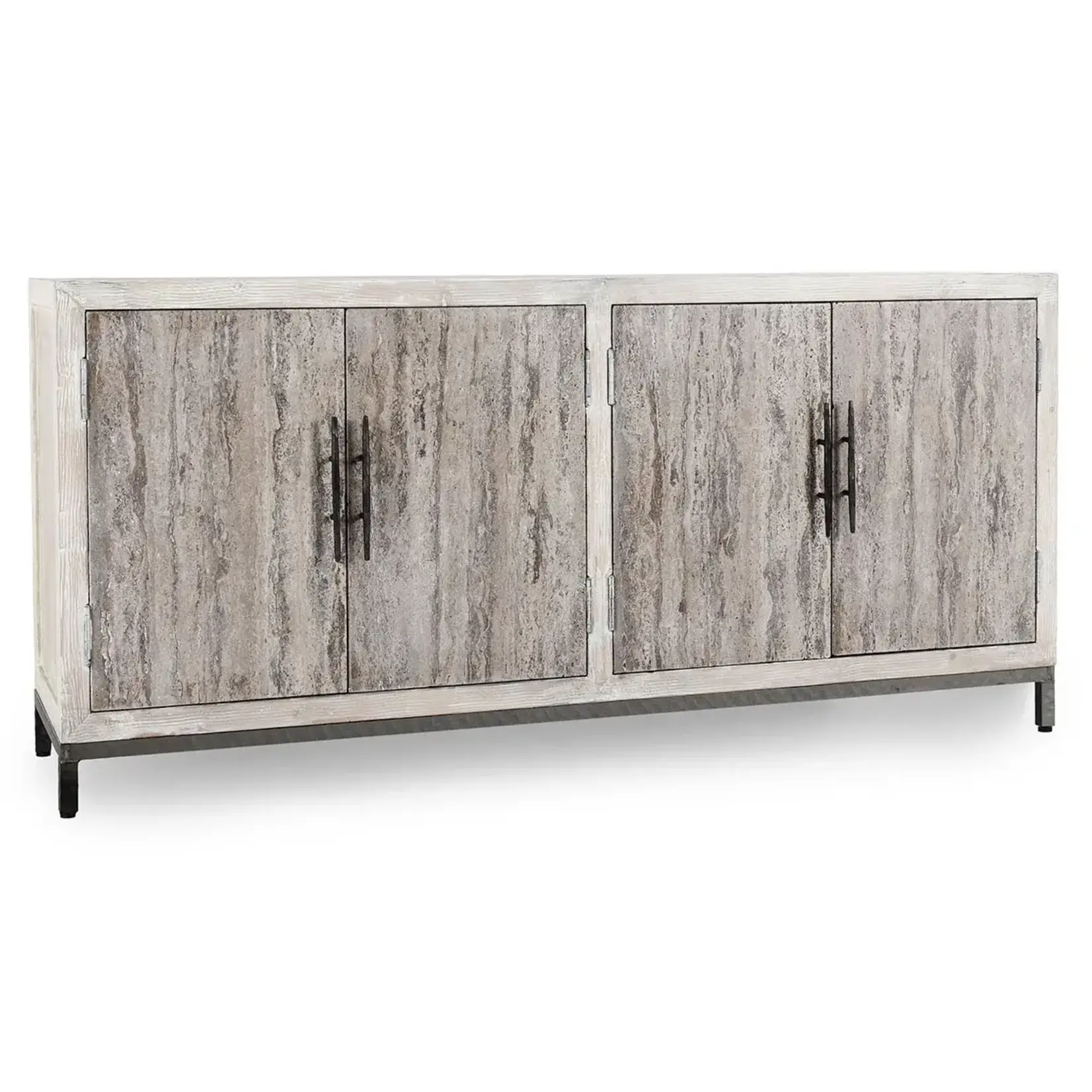 Classic Home Lisbon Reclaimed Pine 4Dr Cabinet Timeworn Cream/Travertine