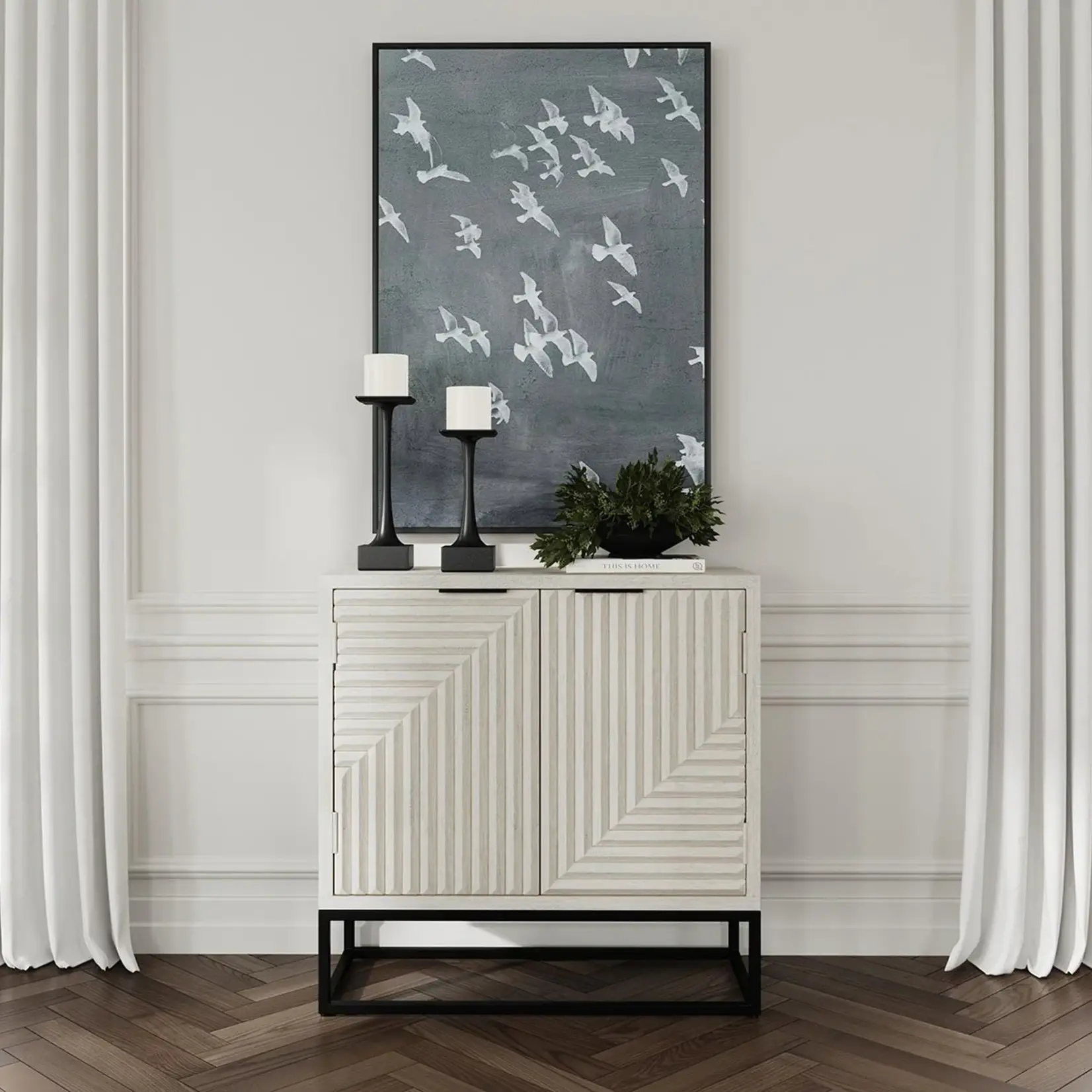 Classic Home Flint Mango Wood 2Dr Cabinet Coastal White
