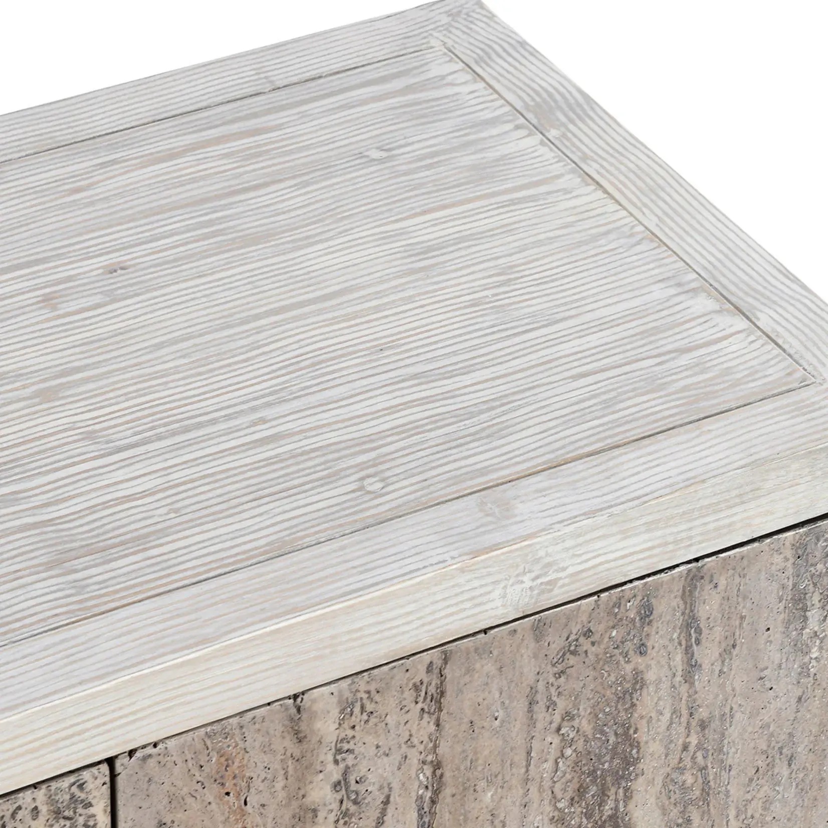 Classic Home Lisbon Reclaimed Pine 4Dr Cabinet Timeworn Cream/Travertine