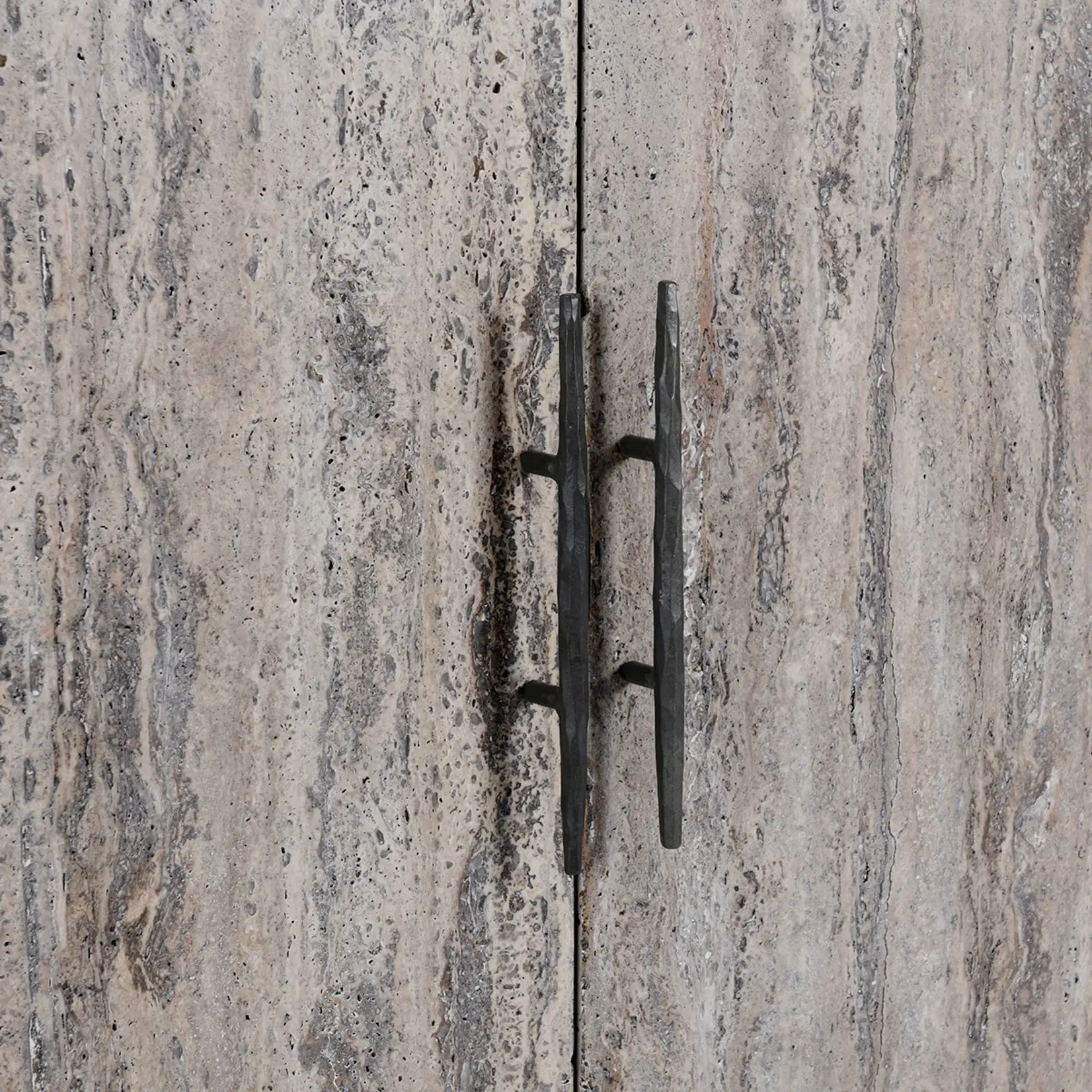 Classic Home Lisbon Reclaimed Pine 4Dr Cabinet Timeworn Cream/Travertine