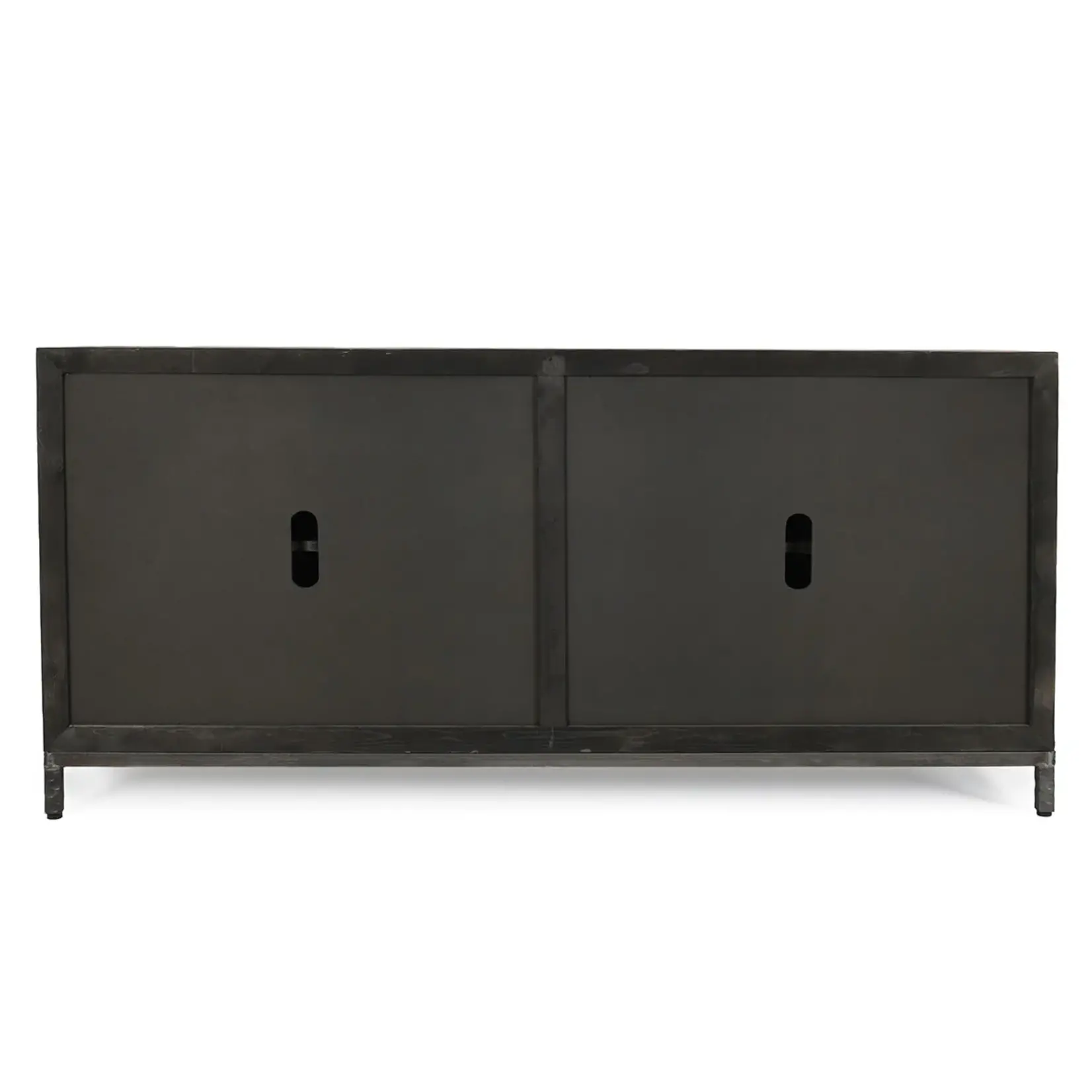 Classic Home Lisbon Reclaimed Pine 4Dr Cabinet Weathered Black/Travertine