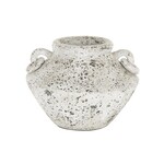 Uma White Ceramic Antique Style Textured Decorative Vase with Ring Handles