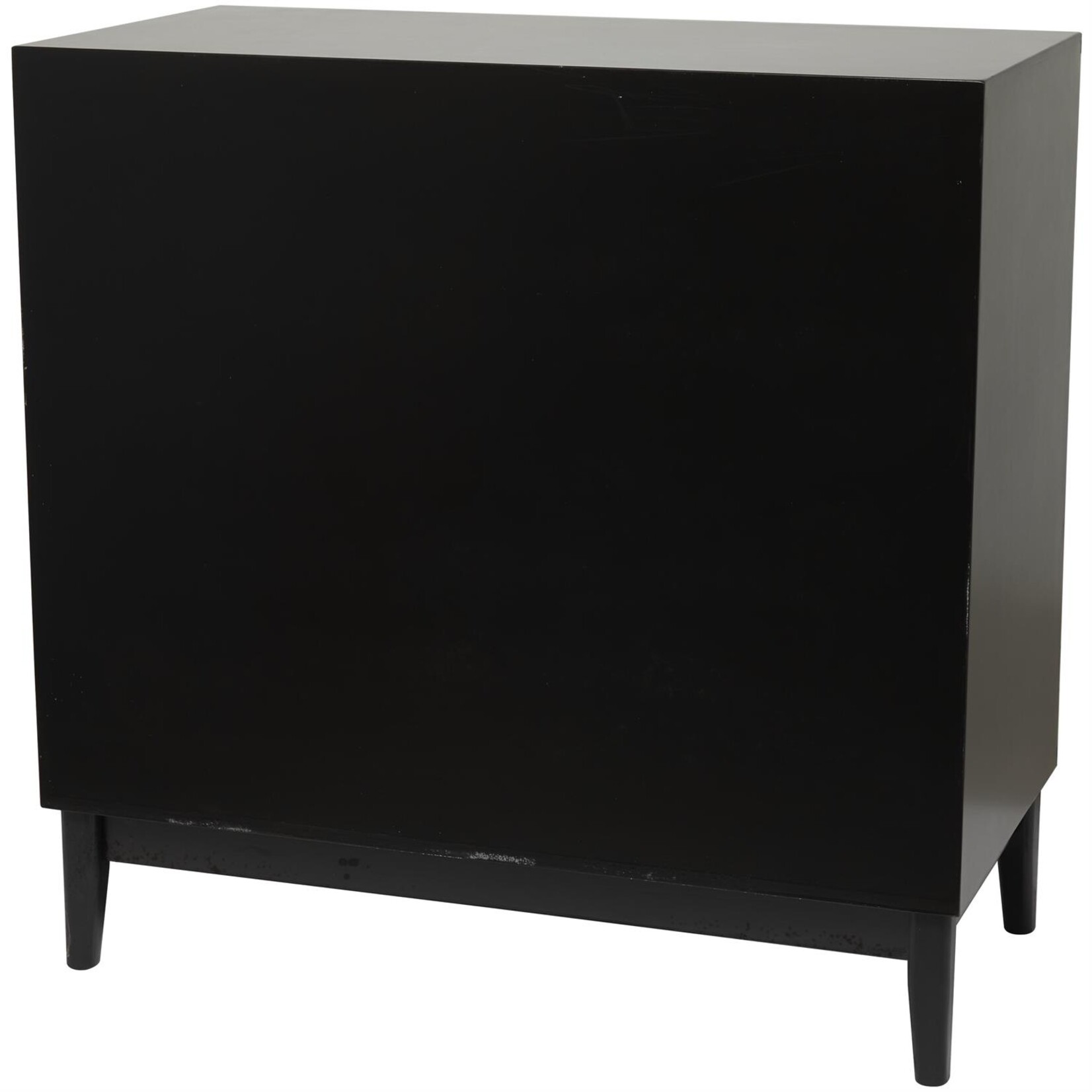 Uma Black Wood 1 Shelf and 2 Door Room Cabinet with Cane Front Doors and Gold Handles