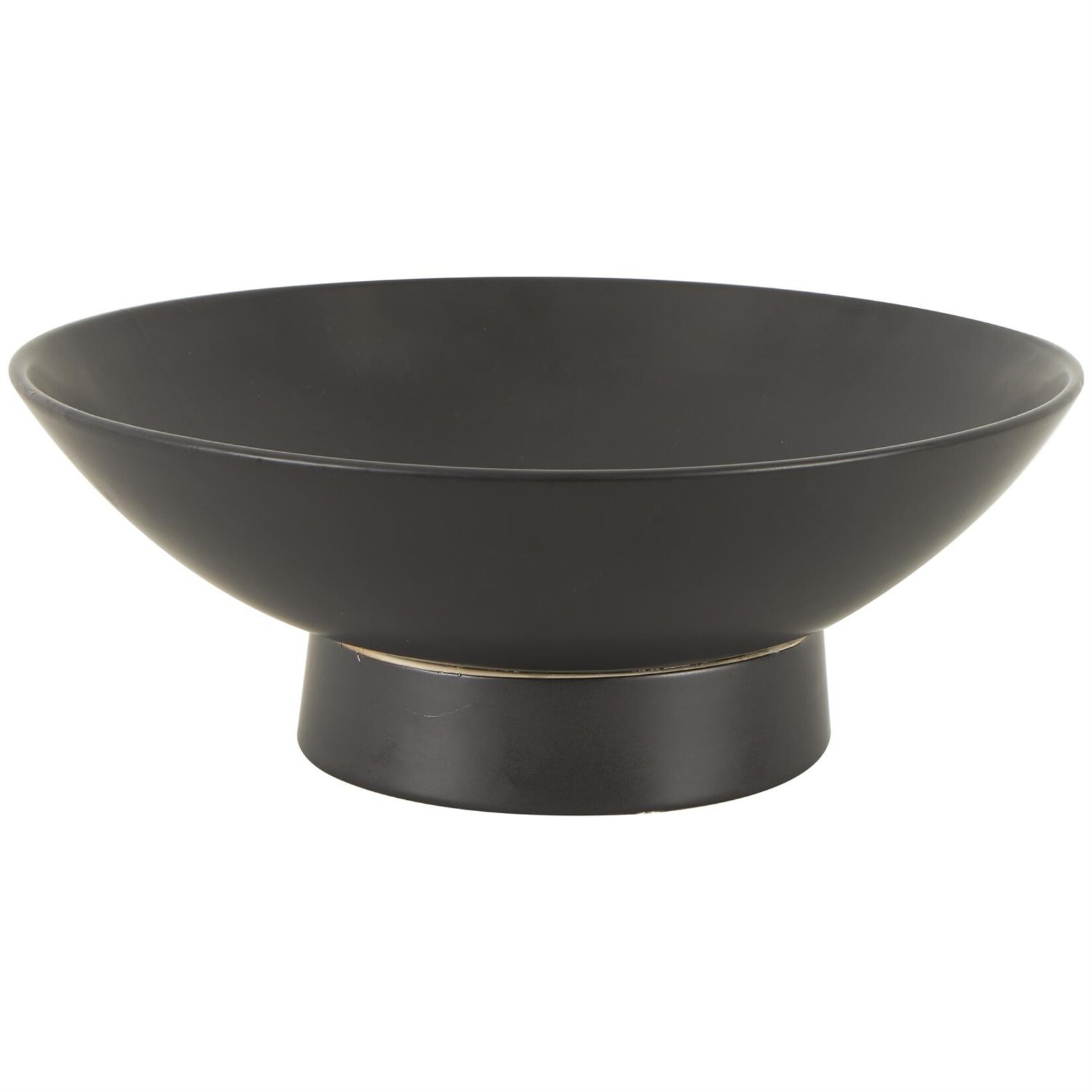 Uma Black Ceramic Wide Decorative Bowl with Elevated Base