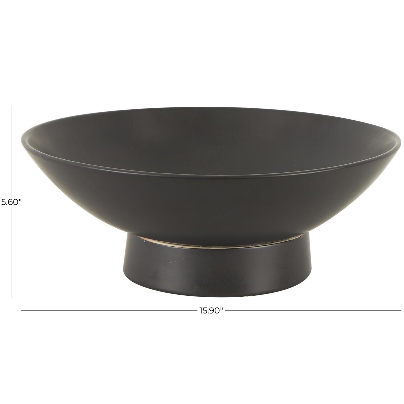 Uma Black Ceramic Wide Decorative Bowl with Elevated Base