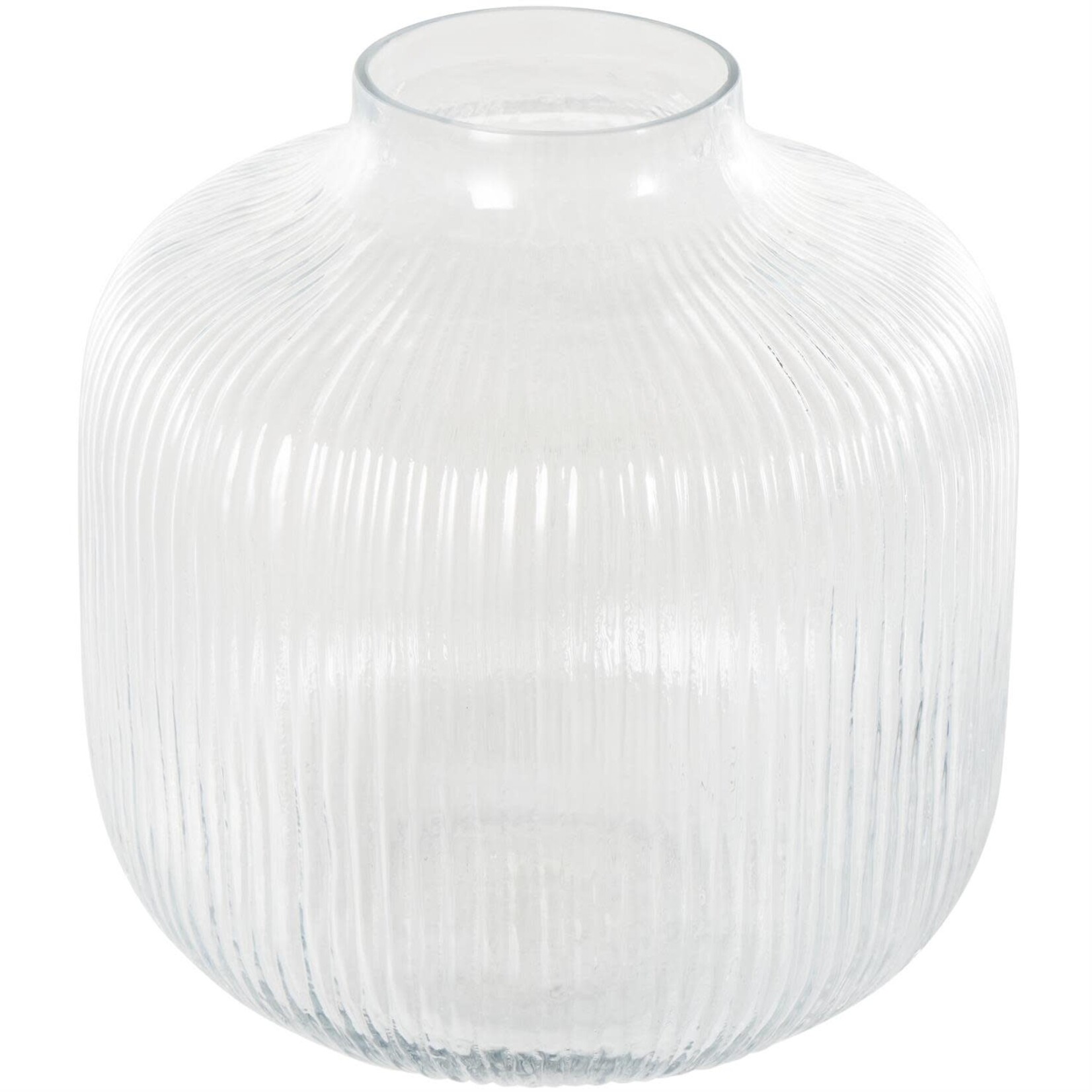 Uma Clear Glass Short Round Ribbed Fluted Decorative Vase