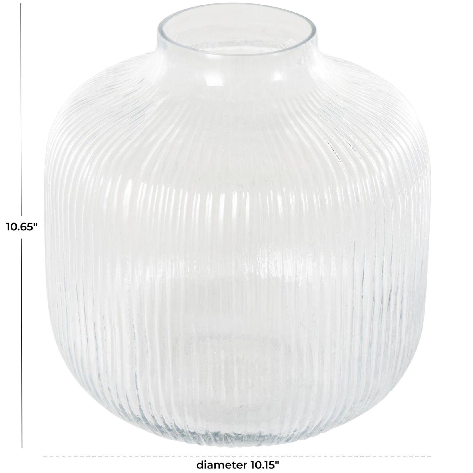 Uma Clear Glass Short Round Ribbed Fluted Decorative Vase