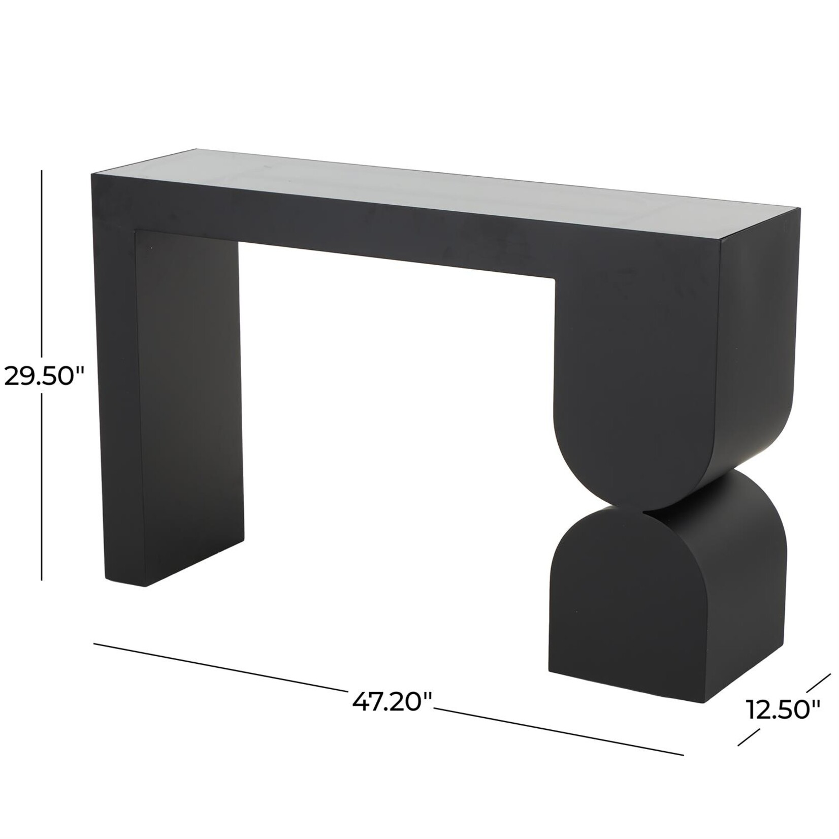 Uma Black Metal Geometric Rectangular Living Room Console Table with Stacked Arched Table Leg