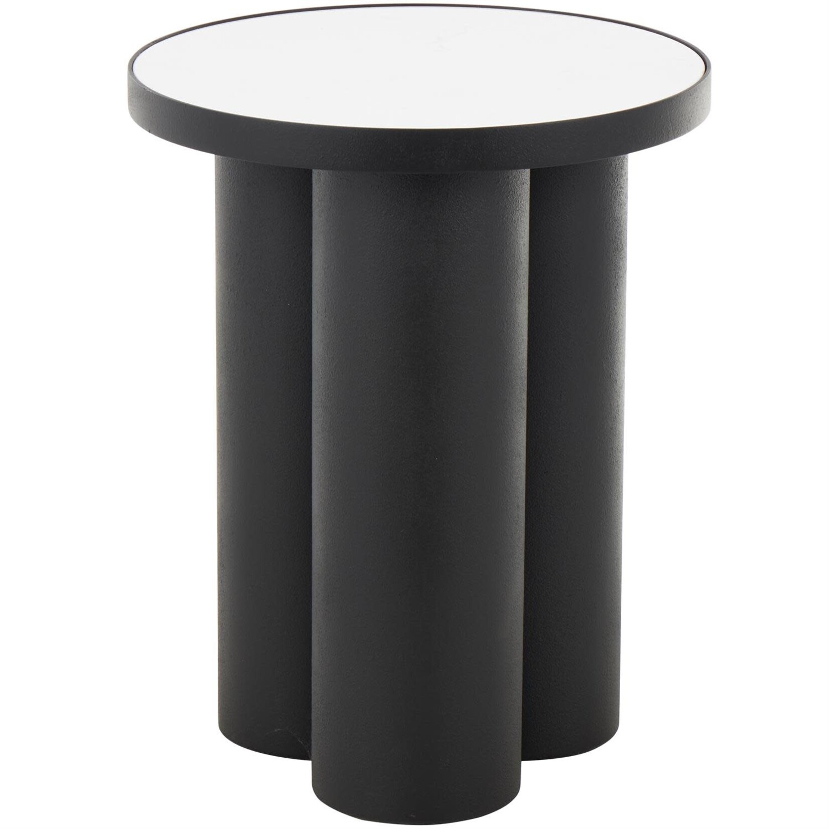 Uma Black Metal Side End Accent Table with White Marble Tabletop