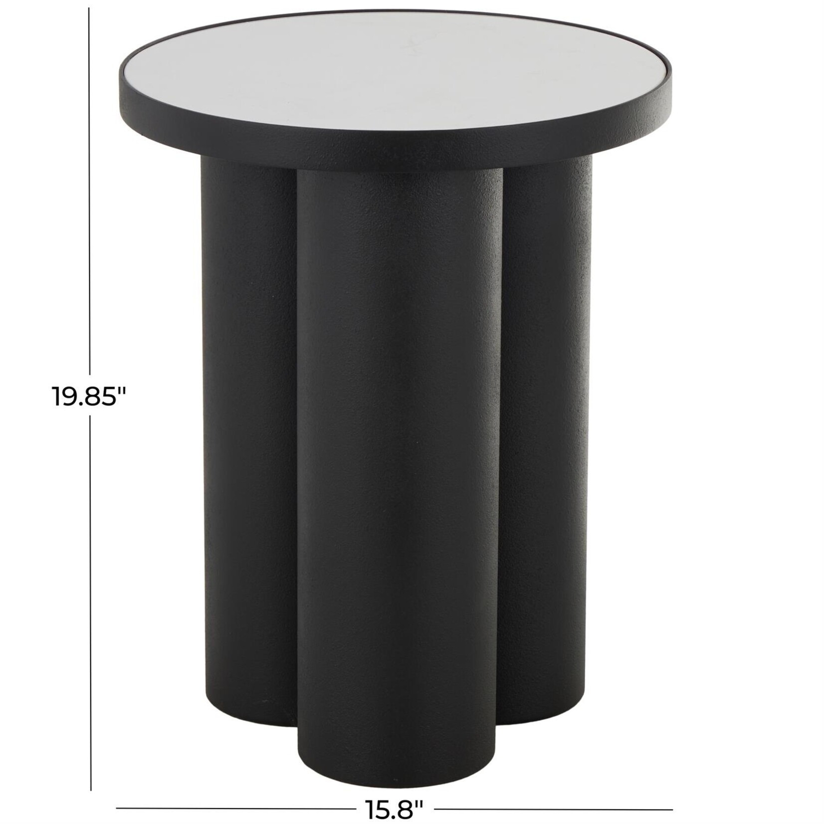 Uma Black Metal Side End Accent Table with White Marble Tabletop