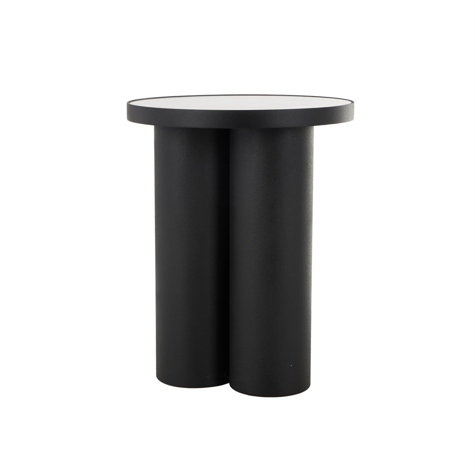 Uma Black Metal Side End Accent Table with White Marble Tabletop