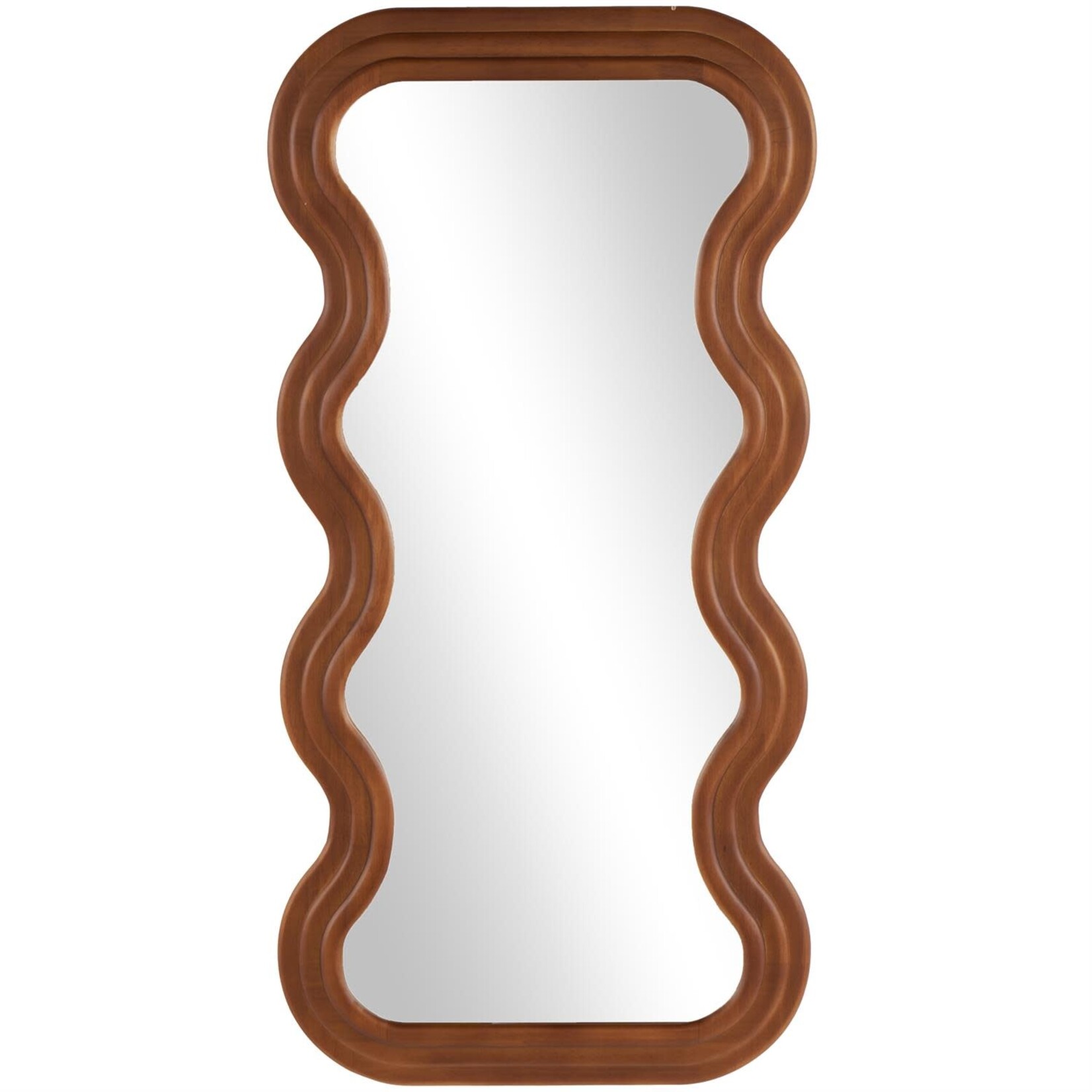 Uma Brown Wood Wavy Room Wall Mirror with Dimensional Carved Frame