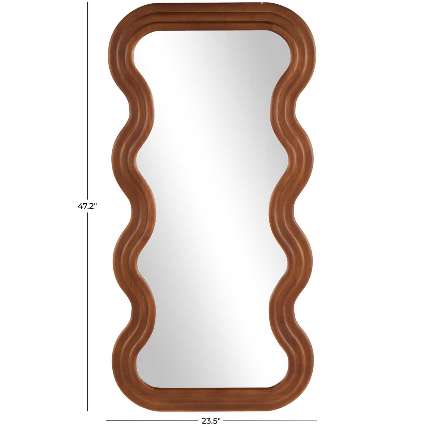 Uma Brown Wood Wavy Room Wall Mirror with Dimensional Carved Frame