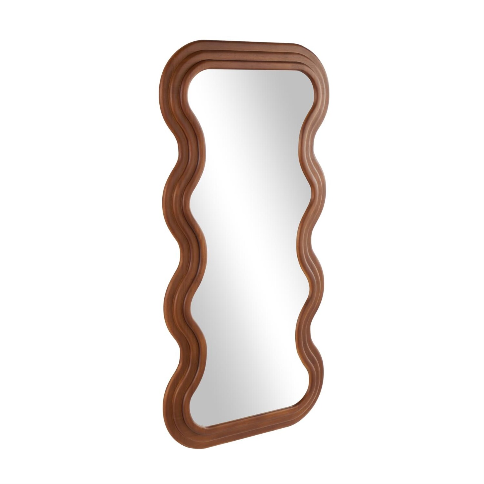 Uma Brown Wood Wavy Room Wall Mirror with Dimensional Carved Frame