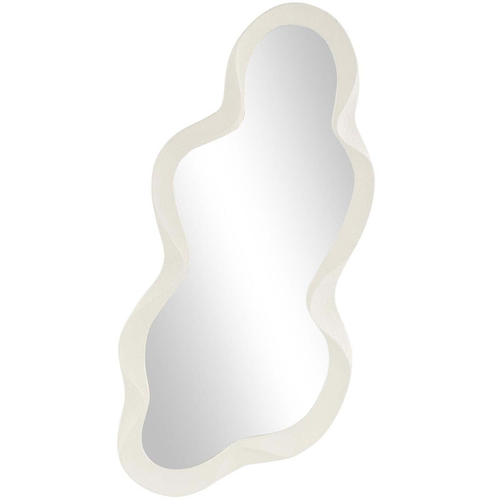 Uma White Wood Abstract Wavy Room Wall Mirror with Dimensional Frame