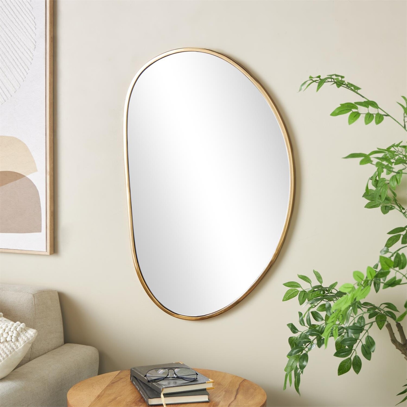 Uma Gold Metal Oval Minimalistic Room Wall Mirror