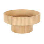 Uma Light Brown Wood Ribbed Decorative Bowl with Elevated Base