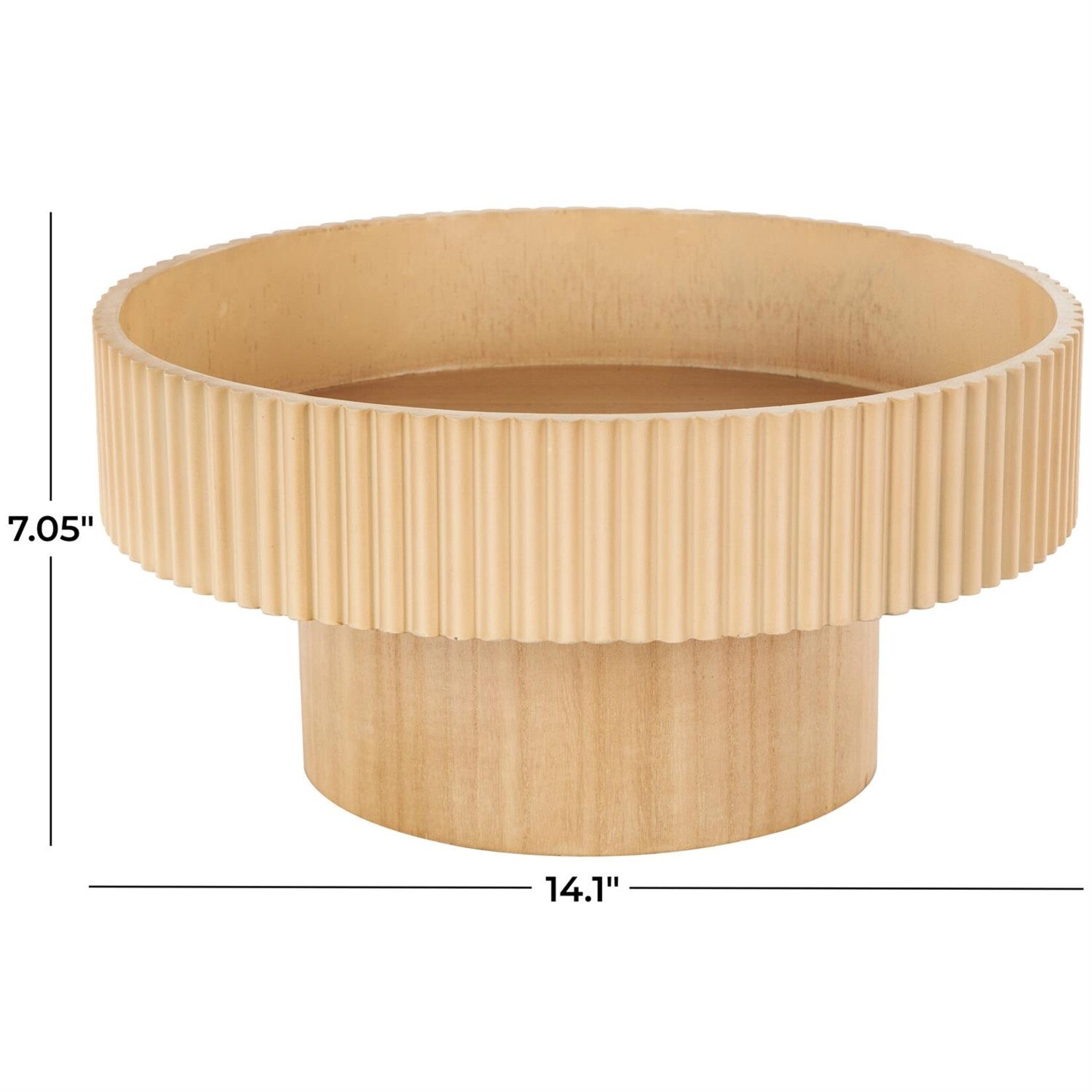 Uma Light Brown Wood Ribbed Decorative Bowl with Elevated Base