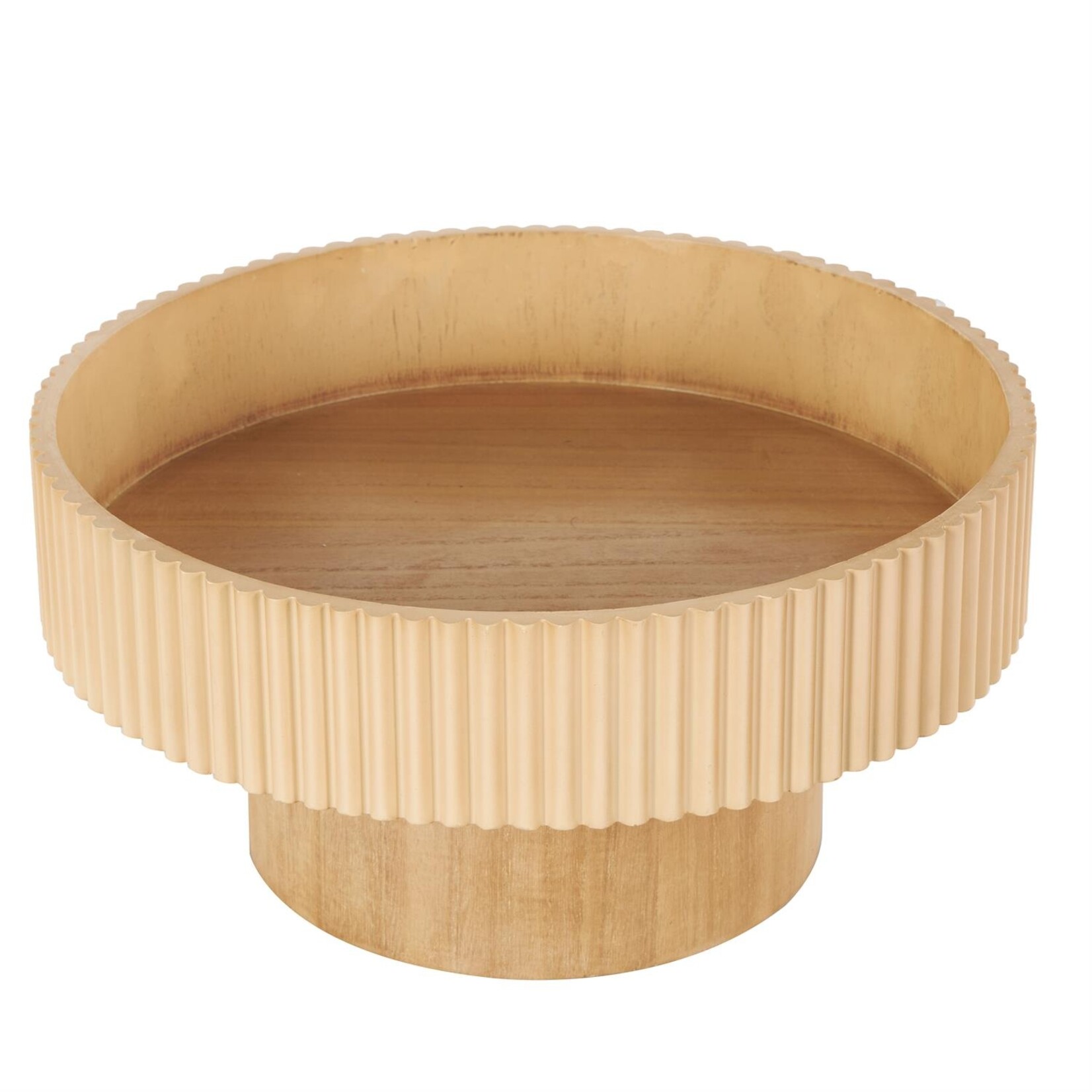 Uma Light Brown Wood Ribbed Decorative Bowl with Elevated Base