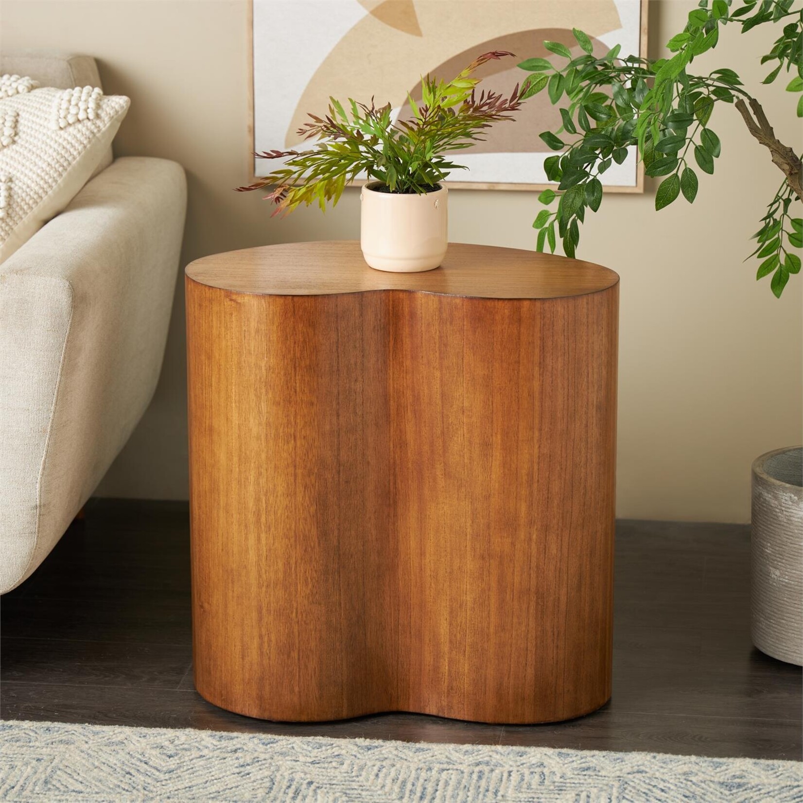 Uma Brown Wood Heart Inspired Side End Accent Table