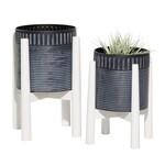 Uma Black Metal Indoor Outdoor Planter with Removable Wood Stand