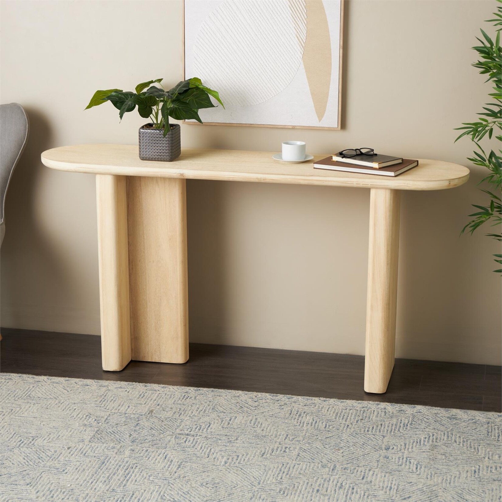 Uma Light Brown Wood Handmade Minimalistic Living Room Console Table