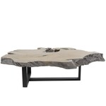 Uma Gray Teak Wood Handmade Live Edge Wood Slab Living Room Coffee Table with Black T Stand Base