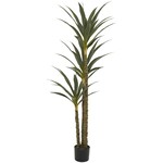 Uma Green Faux Foliage Sisal Indoor Outdoor Artificial Tree with Realistic Leaves and Black Plastic Pot